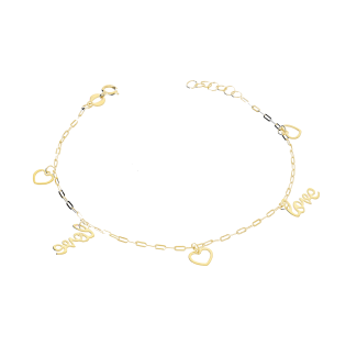 Bransoleta złota serca ramki i napis love/anker long BC123 próba 585