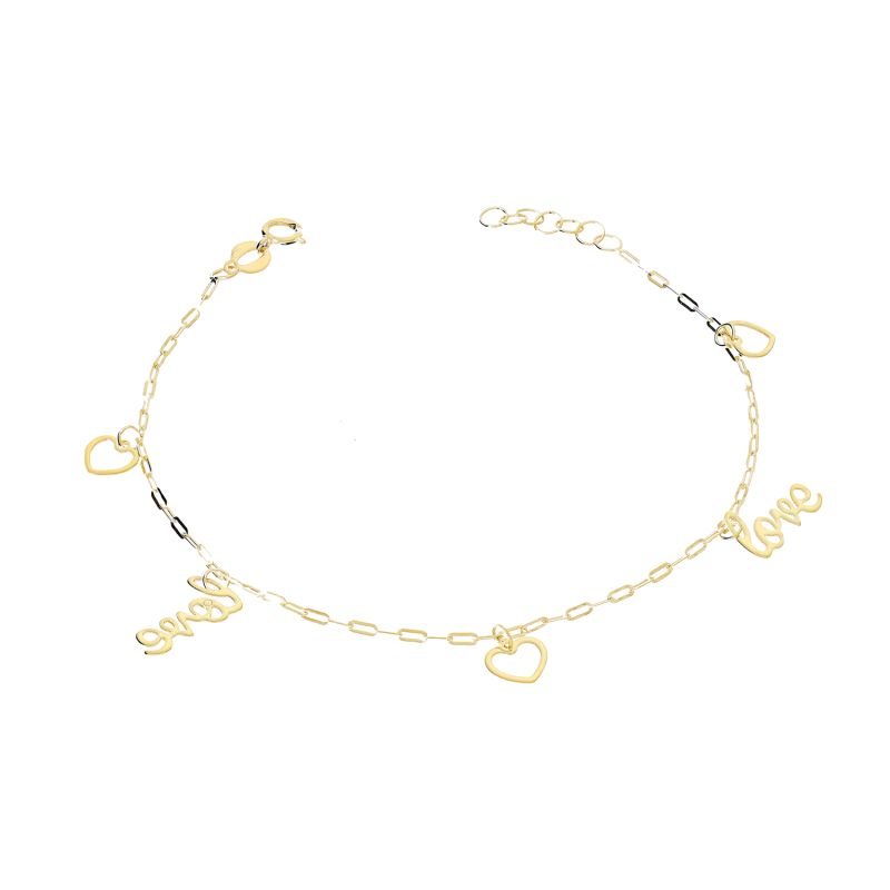 Bransoleta złota serca ramki i napis love/anker long BC123 próba 585