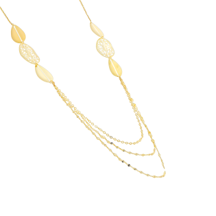 Naszyjnik złoty ażurowe i gładkie listki/rolo+kawa BC135 próba 585