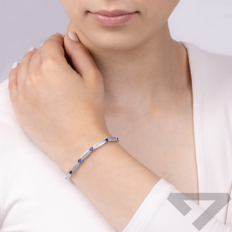 Bransoleta srebrna obłe prostokąty i szafirowe cyrkonie OL RTB061 szafirowy próba 925