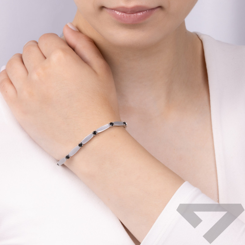 Bransoleta srebrna obłe prostokąty i czarne cyrkonie OL RTB061 czarny próba 925