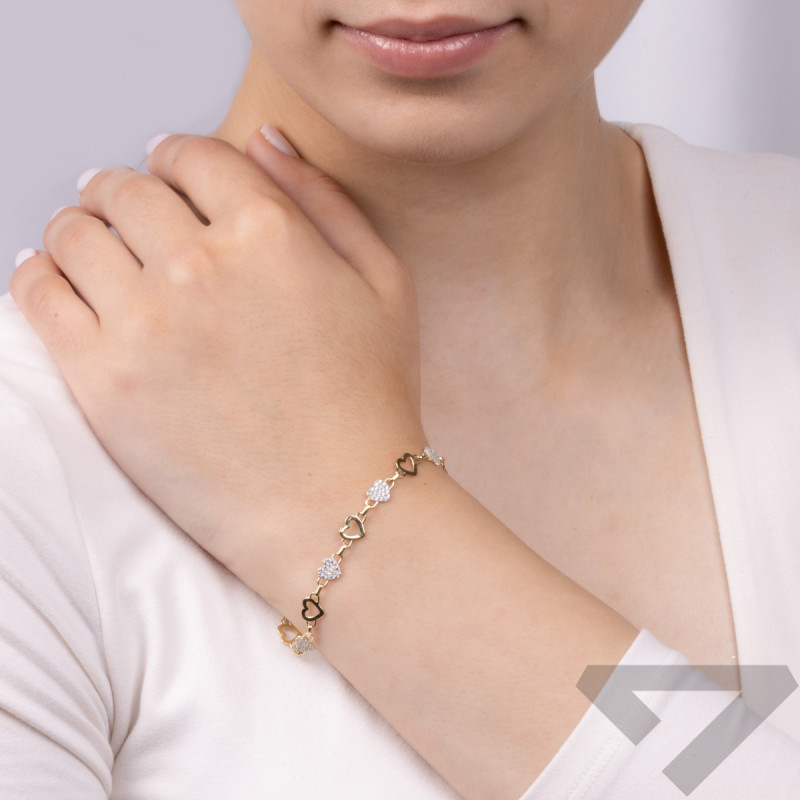 Bransoleta złota serca ramki i serca z białymi cyrkoniami  OL OAB173 próba 375