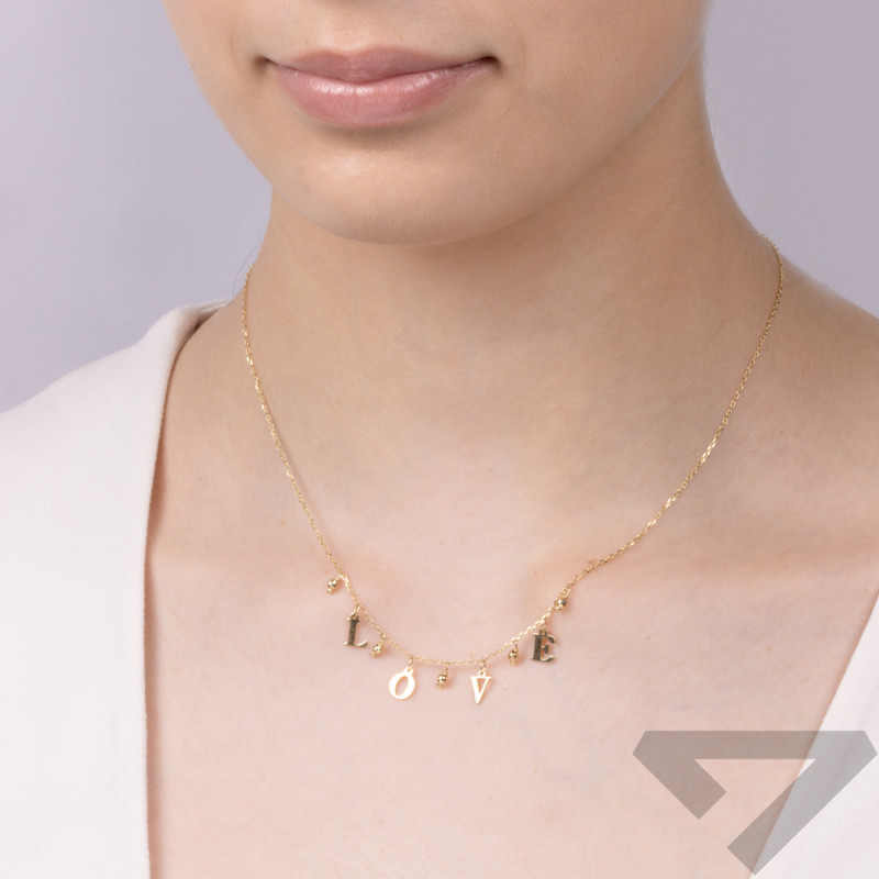 Naszyjnik złoty z napisem LOVE i kulkami/anker OS 249-10726-CL próba 585