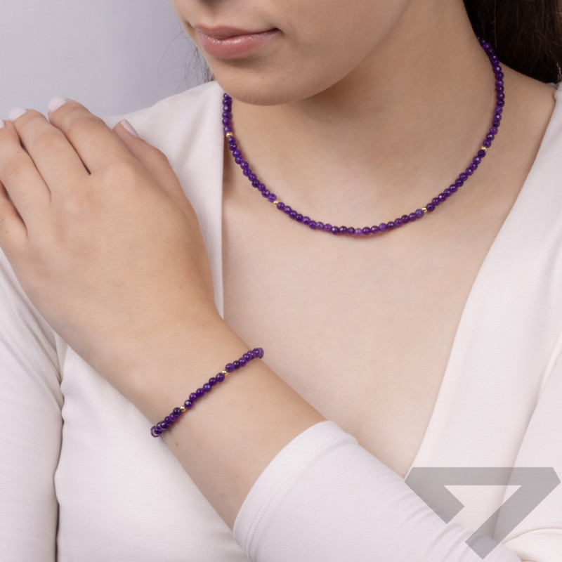 Bransoleta pozłacana z ametystami i kulkami AT H011 ametyst violet próba 925