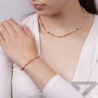 Naszyjnik pozłacany z rodonitami i kulkami AT H016 rodonit j.różowy próba 925