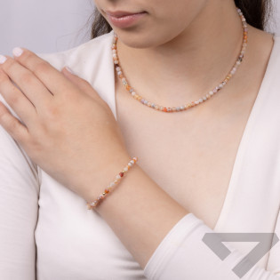 Bransoleta pozłacana z jadeitami i kulkami AT H012 jadeit orange próba 925