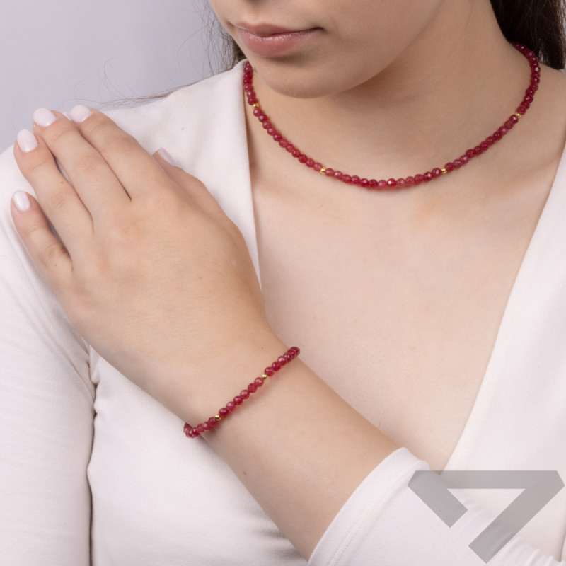 Bransoleta pozłacana z rubinami i kulkami AT H014 rubin próba 925