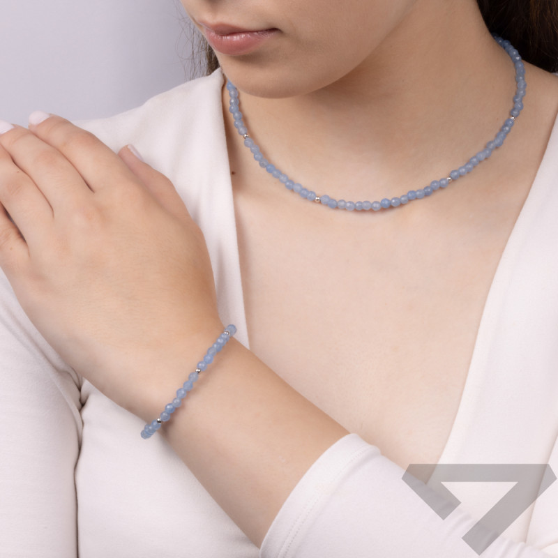 Naszyjnik srebrny z amazonitami i kulkami AT H007 amazonit niebieski próba 925