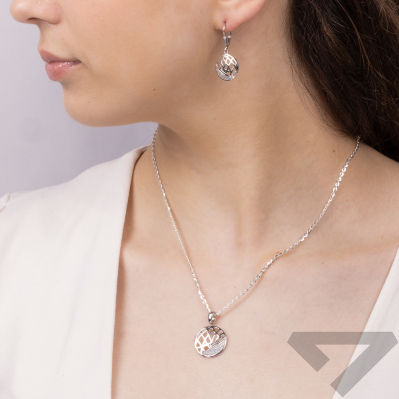 Komplet srebrny kolczyki i zawieszka ażurowe koło z cyrkoniami OL AEK-EP042 próba 925