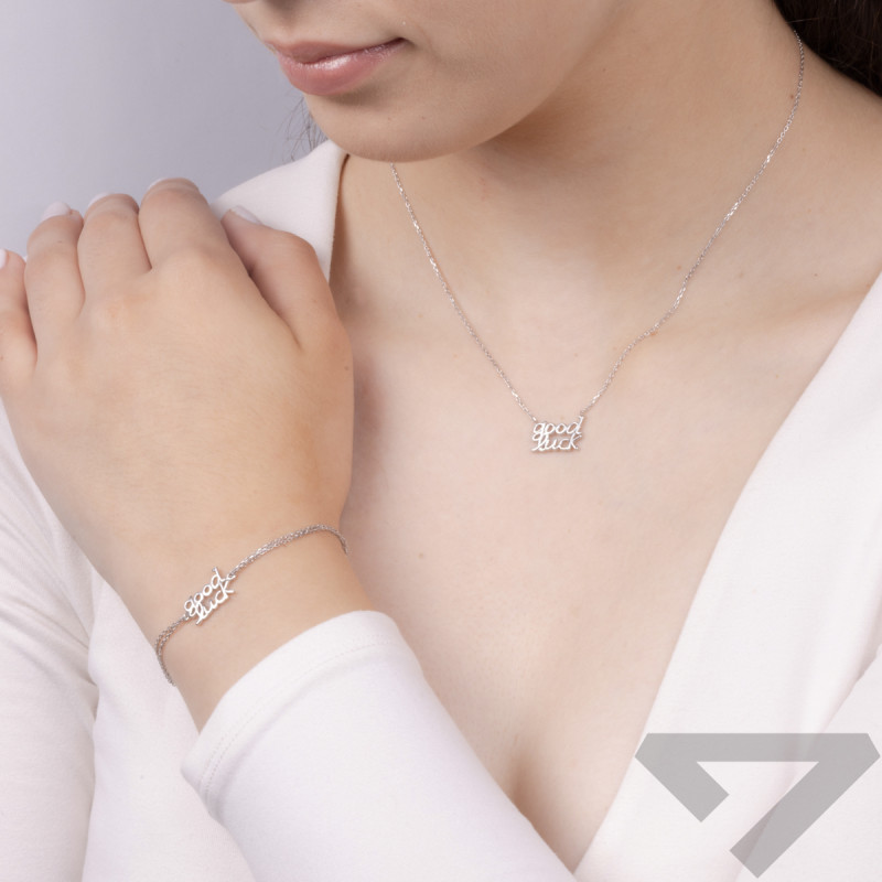 Bransoleta srebrna napis GOOD LUCK napis/x2 anker PW382-1 ROD próba 925