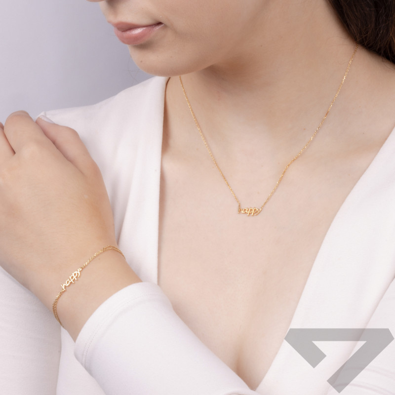 Naszyjnik pozłacany HAPPY napis/anker PW372-1 GOLD próba 925