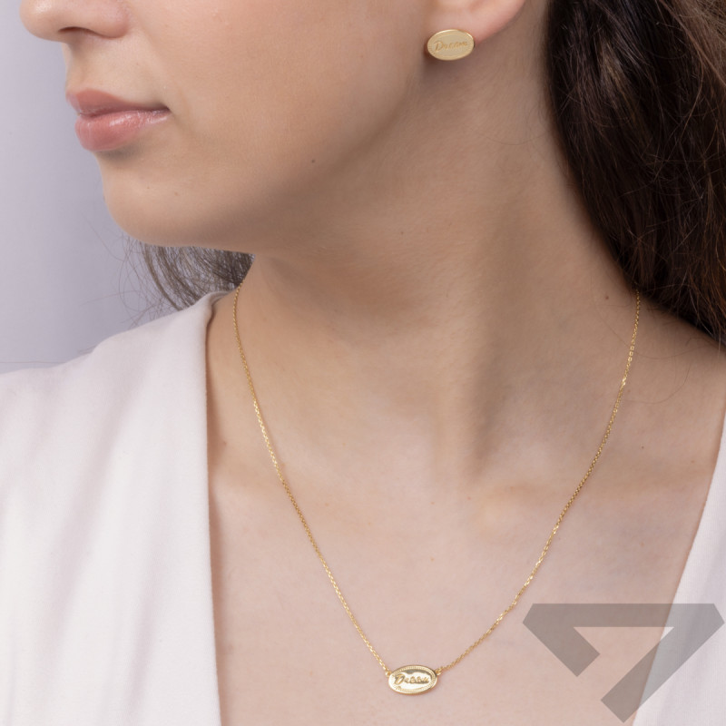 Komplet pozłacany kolczyki i naszyjnik owal z napisem DREAM  JA1117 GOLD próba 925