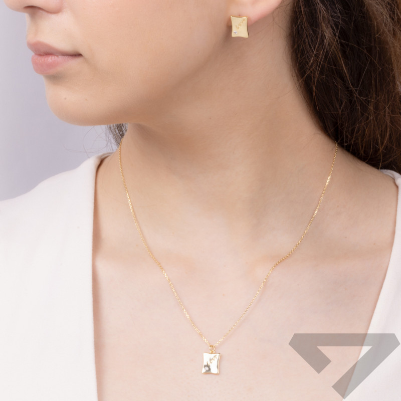 Komplet pozłacany kolczyki i naszyjnik blaszka z napisem Love JA1116 GOLD próba 925