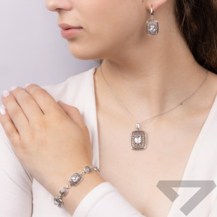 Bransoleta srebrna prostokąty ornament z białymi cyrkloniami SZ181 próba 925