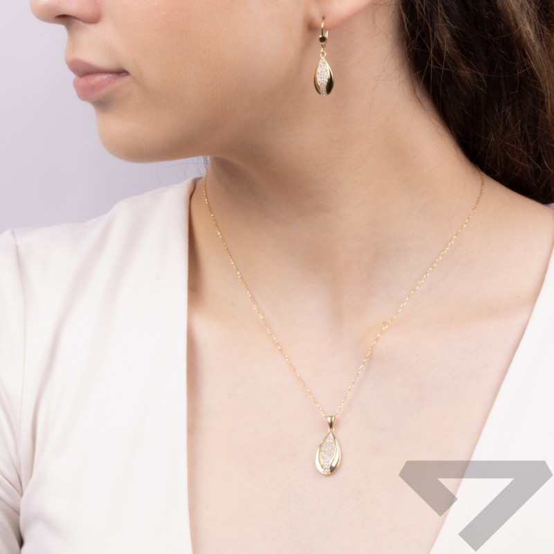 Kolczyki złote kropla z białymi cyrkoniami w środku OL BFS-E103 próba 585