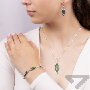 Bransoleta srebrna łezki z szmaragdowymi opalami jubilerskimi SZ345 opal szmaragdowy próba 925