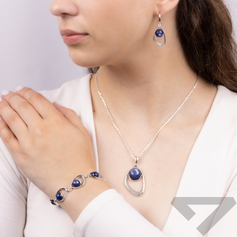 Zawieszka srebrna szafirowy uleksyt jubilerski w obłej kropli SZ346 uleksyt szafirowy próba 925
