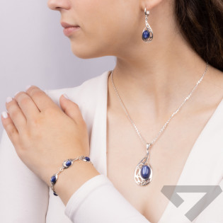 Bransoleta srebrna ażurowe krople z szafirowym uleksytem jubilerskim SZ350 uleksyt szafirowy próba 925