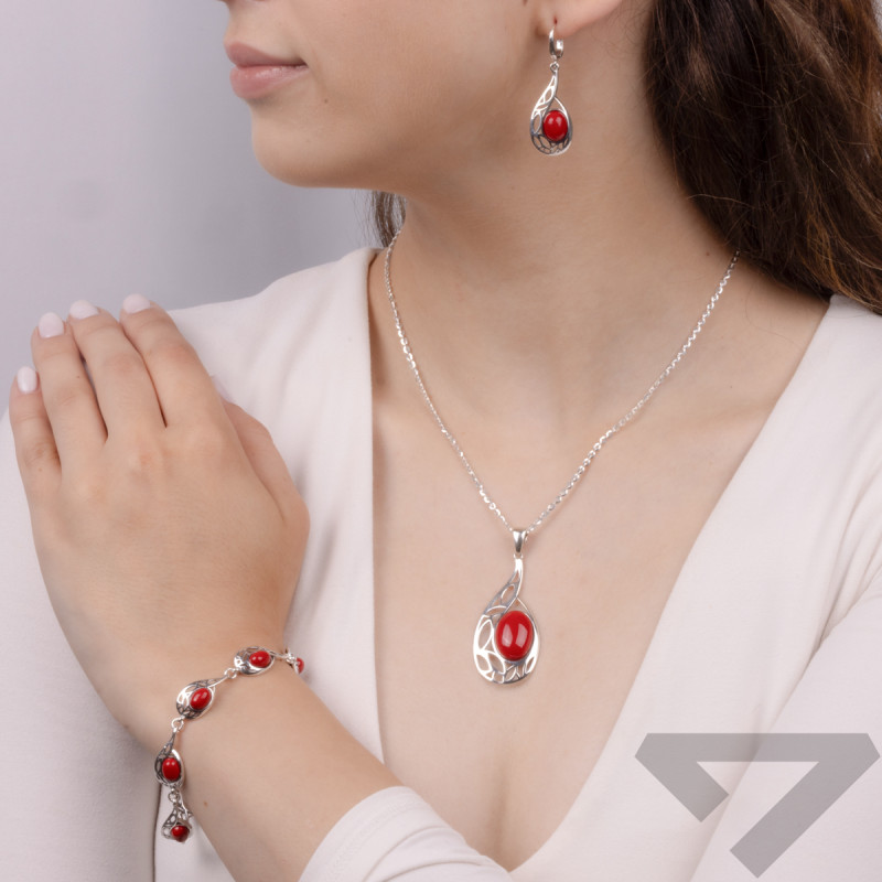 Zawieszka srebrna masa koralowa w ażurowej kropli SZ350 masa koral próba 925