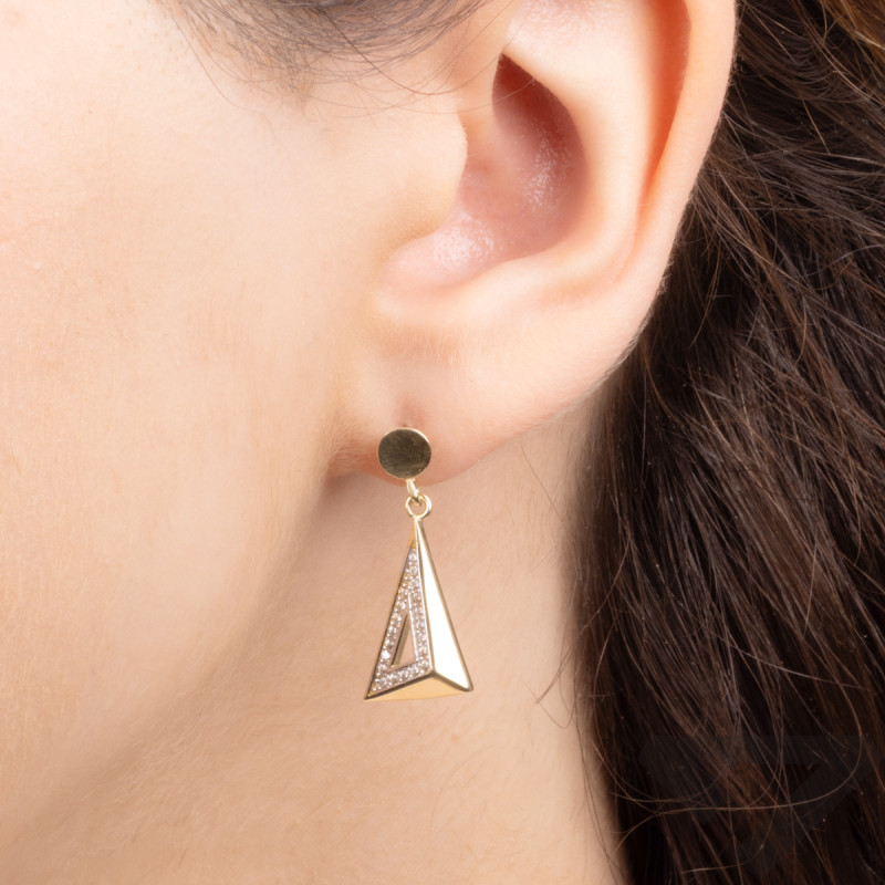 Kolczyki złote trójkąt z białymi cyrkoniami/sztyft OL UCLU-E124 próba 375