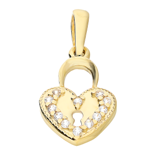 Zawieszka złota kłódka z sercem i białymi cyrkoniami LP 34U20-PS159-1-Y próba 585