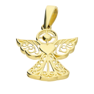 Medalik złoty ażurowy anioł z sercem próba 375