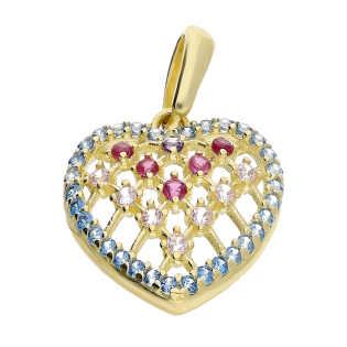 Serduszko złote ażurowe z kolorowymi cyrkoniami LP 91K30-P0032-1-2 próba 585