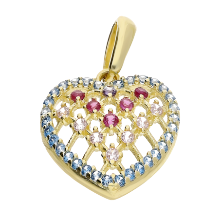 Serduszko złote ażurowe z kolorowymi cyrkoniami LP 91K30-P0032-1-2 próba 585