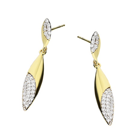 Kolczyki złote wiszące łezka z białymi cyrkoniami