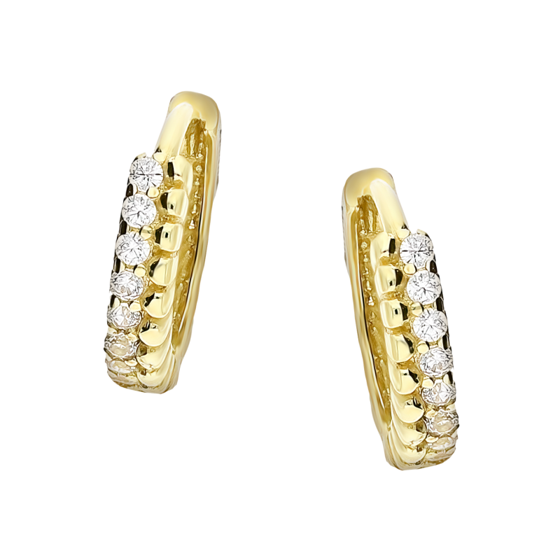 Kolczyki złote dla dziecka kółka z białymi cyrkoniami na zatrzask próba 375