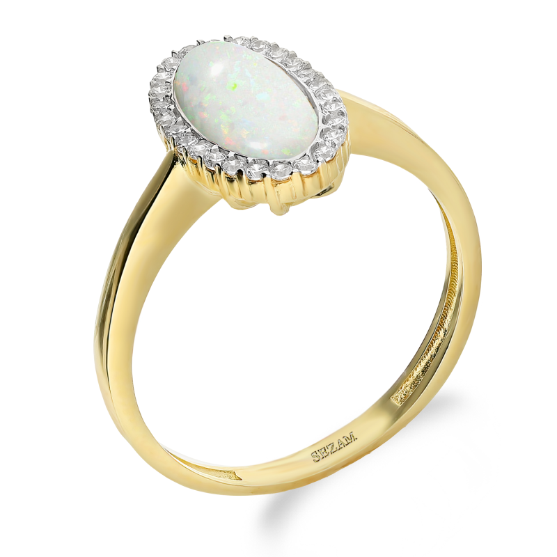 Pierścionek złoty z opalem jubilerskim i cyrkoniami