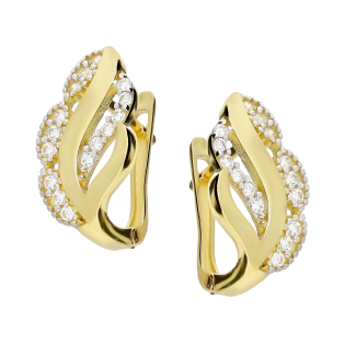 Kolczyki złote ażurowy listek z białymi cyrkoniami/ang.zap. MZ T57-EJ-6-CZ próba 585