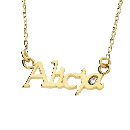 Złoty Naszyjnik Imię Alicja z Cyrkonią pr. 375 - JubilerSezam.pl