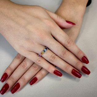 Pierścionek srebrny kolorowe prostokątne cyrkonie  AT717 próba 925