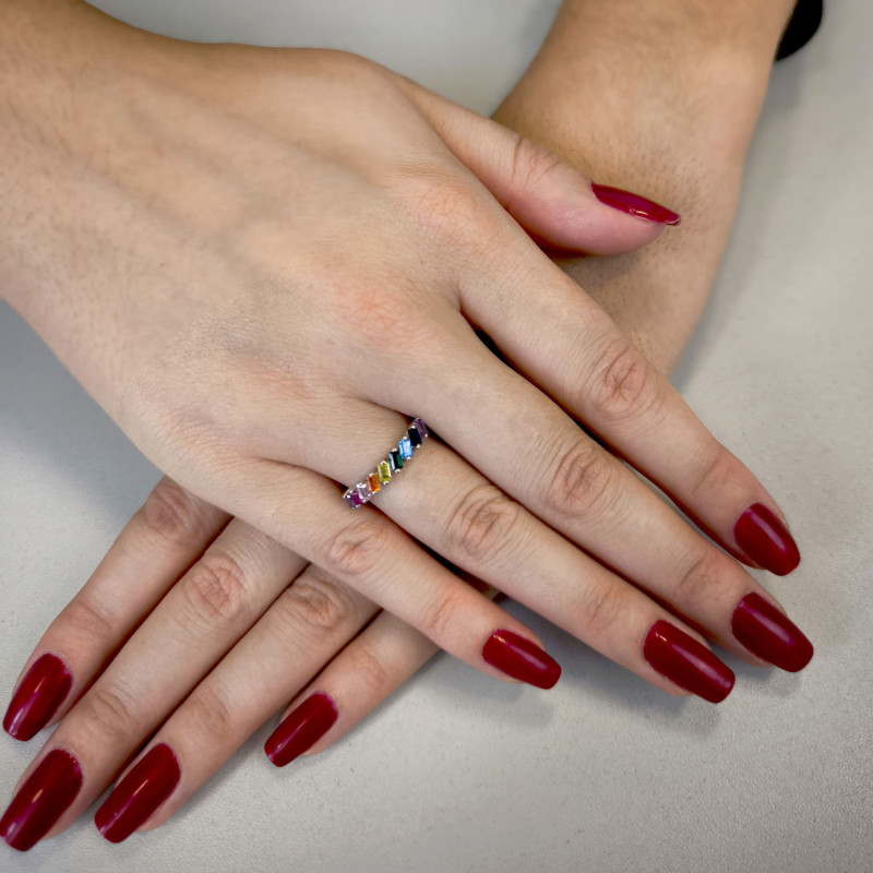 Pierścionek srebrny kolorowe prostokątne cyrkonie  AT717 próba 925