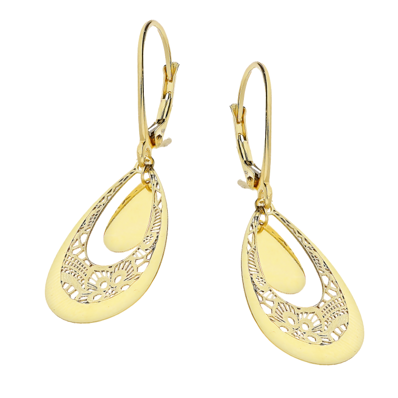 Kolczyki złote ażurowa kropla z gładką kroplą/big.zam. M3-242 próba 585