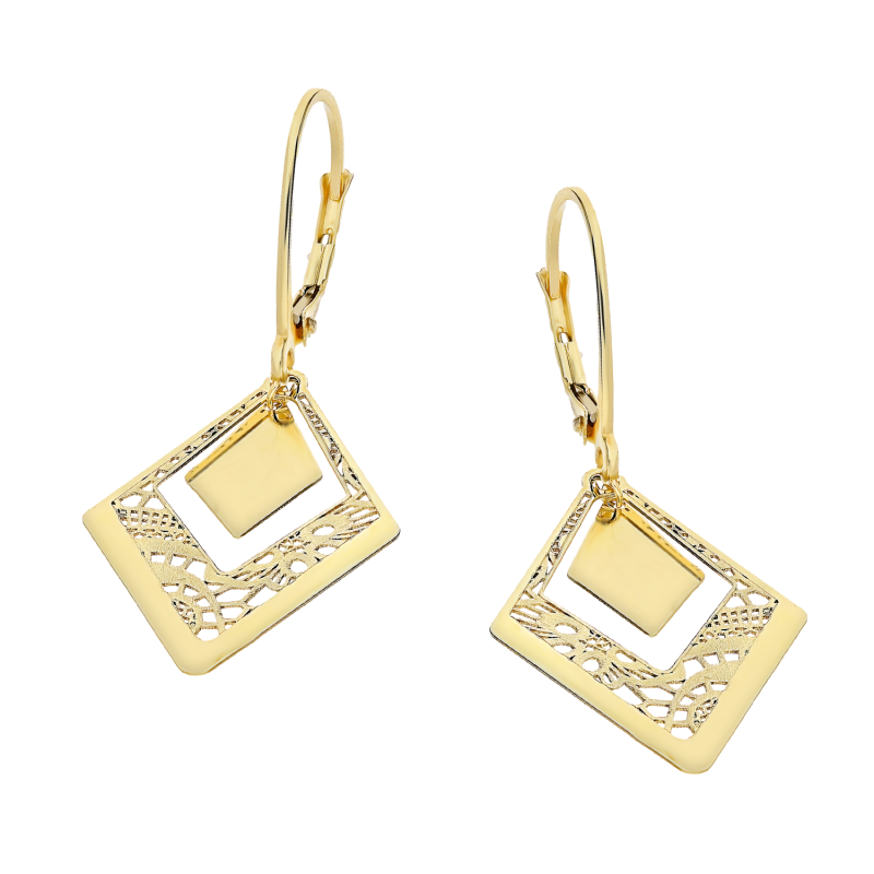 Kolczyki złote ażurowy romb z gładkim rombem/big.zam M3-244 próba 585