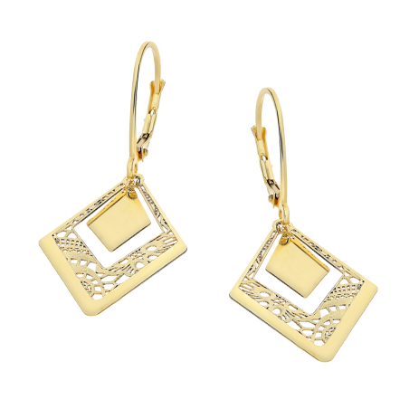 Kolczyki złote ażurowy romb z gładkim rombem/big.zam M3-244 próba 585