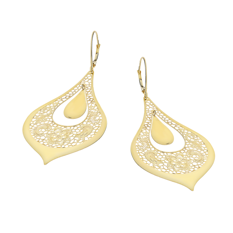 Kolczyki złote ażurowa kropla z gładką kropelką/big.zam. M3-245 próba 585