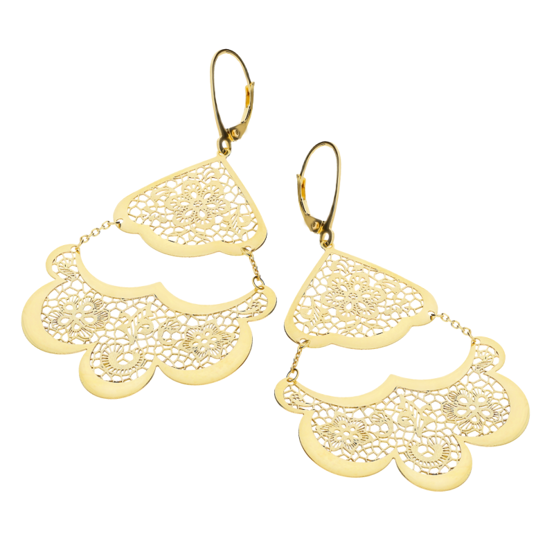 Kolczyki złote dwa ażurowe wachlarze/big.zam. M3-250 próba 585