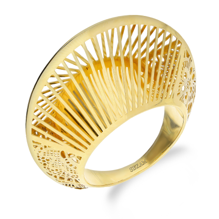 Pierścionek złoty ażurowa kopuła z paskami M3-262 próba 585