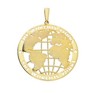 Zawieszka złota mapa świata w ażurowym kole