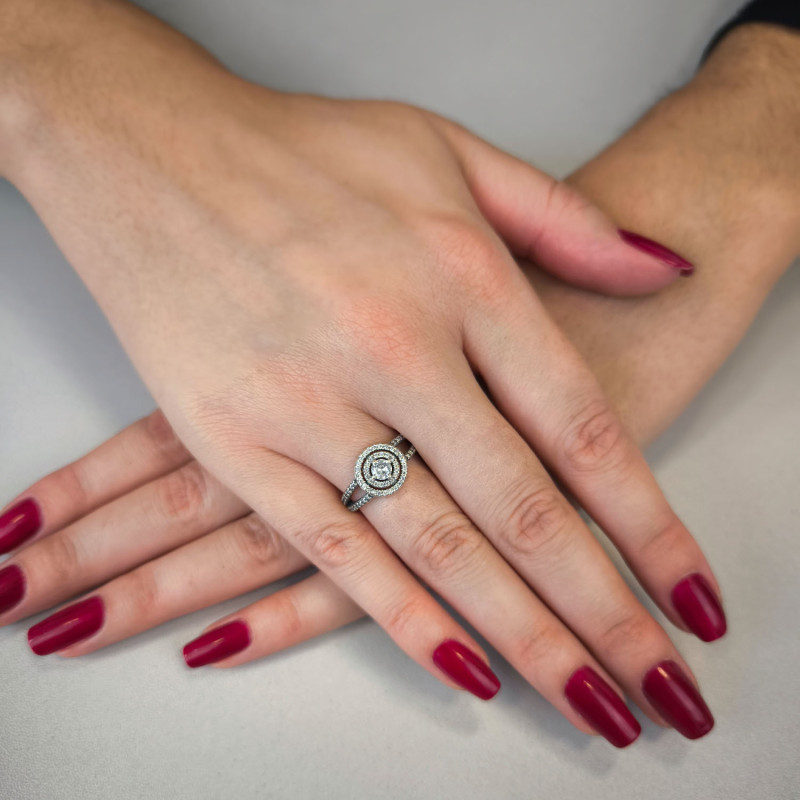 Pierścionek srebrny okrągła markiza z białymi cyrkoniami  DA1006 próba 925