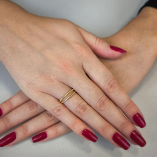 Pierścionek złoty sznur i kulki bead na podwójnej szynie MZ T23-R-750 próba 375