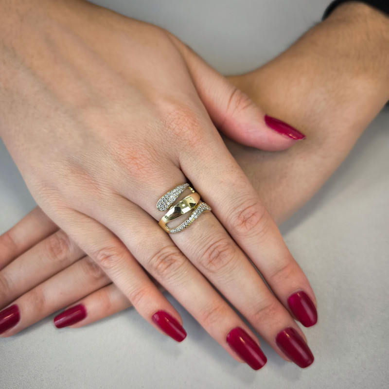 Pierścionek złoty gładka szyna i wąż z cyrkoniami OL ALY158 próba 585