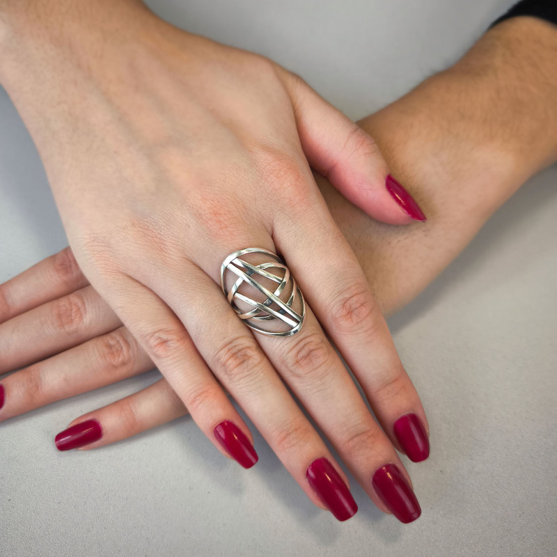 Pierścionek srebrny szeroki ażurowy owal SZ SG-005-P-S próba 925