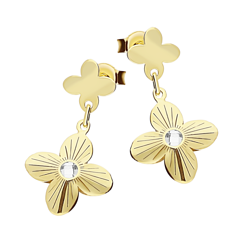 Kolczyki złote koniczyna blask i kwiatek z cyrkonią MZ T42-E-8-LZ-CZ próba 375