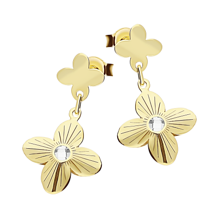 Kolczyki złote koniczyna blask i kwiatek z cyrkonią MZ T42-E-8-LZ-CZ próba 375