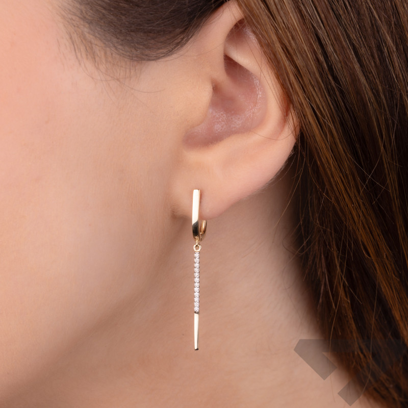 Kolczyki złote pałka z białymi diamentami/ang.zap KB 102-10129-6 próba 585