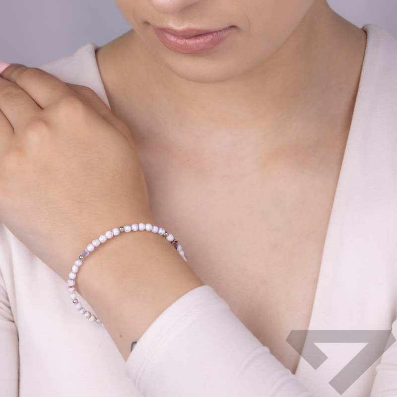 Bransoleta srebrna z agatami w formie kulek AT H005 agat lithtsky blue próba 925